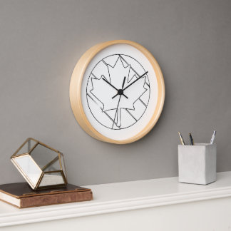 Canadian Maple Leaf line drawing illustration Clock