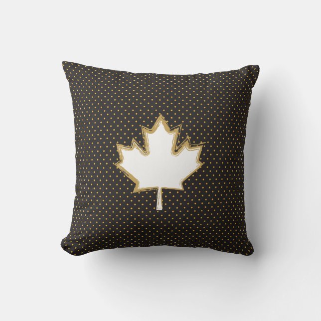 Canadian Maple Leaf on Gold Dots Pattern Cushion (Front)