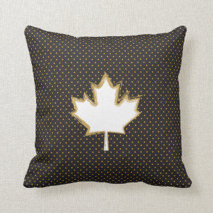 Canadian Maple Leaf on Gold Dots Pattern Cushion