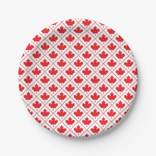 Canadian Maple Leaf Red and White Diamond Pattern Paper Plate