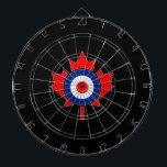 Canadian Maple Leaf Roundel Mod on black Dartboard<br><div class="desc">A Canadian maple leaf roundel on black custom gift for all festive occasions and friendly gatherings. A great gift to wear or to share. A design statement that is sure to make an impression on formal and on casual occasions. Or perhaps a last minute gift for yourself or for someone...</div>