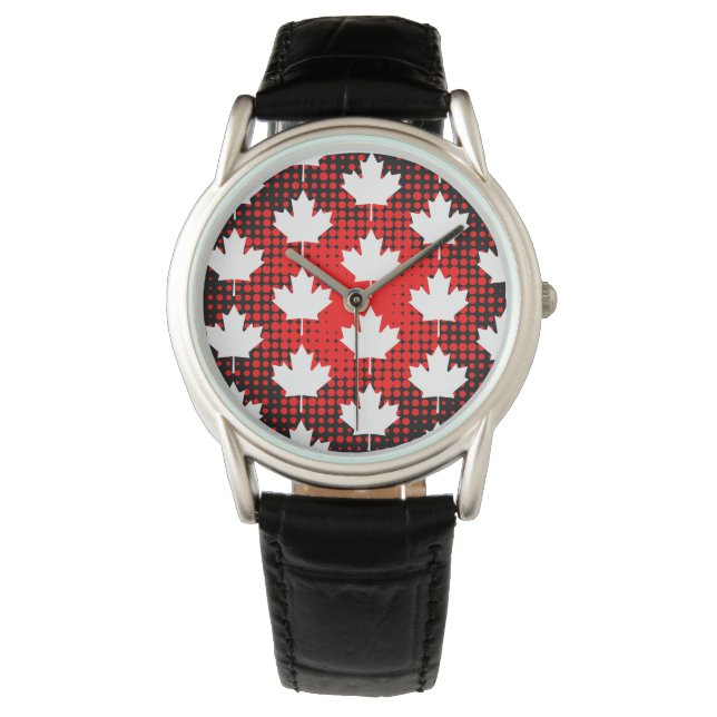 Canadian Maple Leaf with Dot Pattern Background Watch (Front)