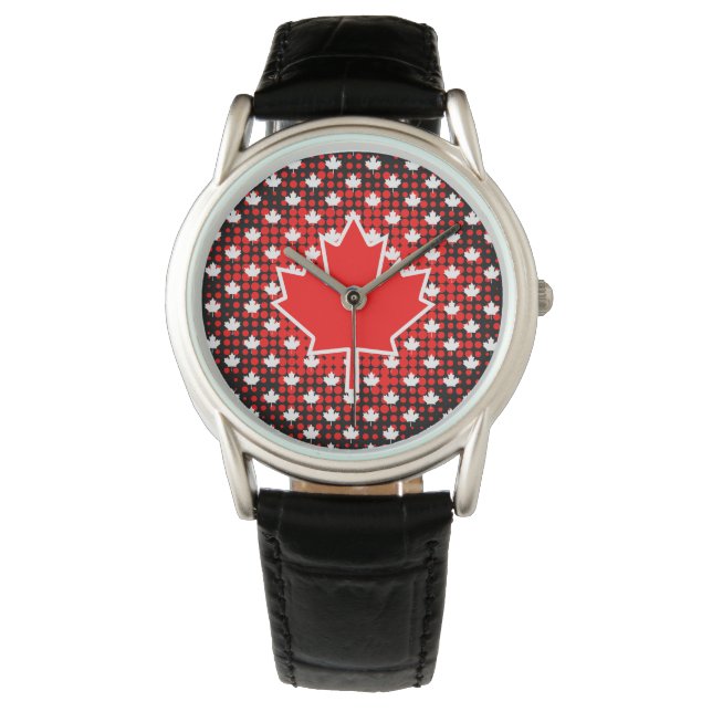 Canadian Maple Leaf with Dot Pattern Background Watch (Front)