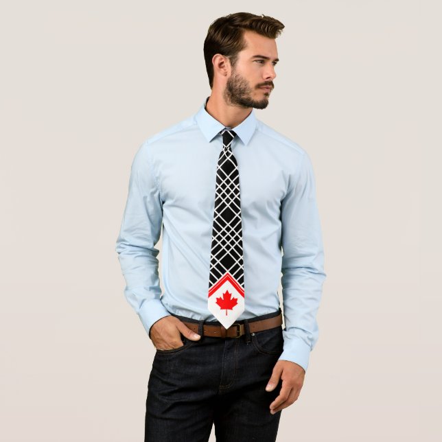 Canadian Maple on Black and White Cross Pattern Tie (In Situ)