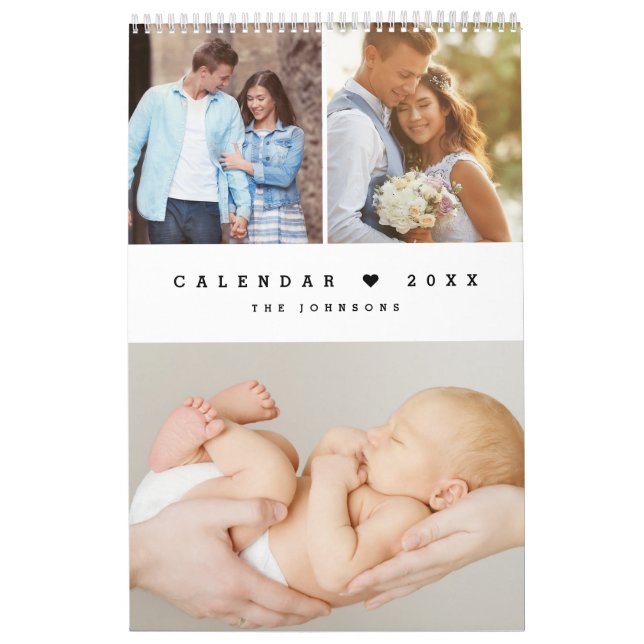 Canadian Minimal Heart Customizable Family Photo Calendar (Cover)