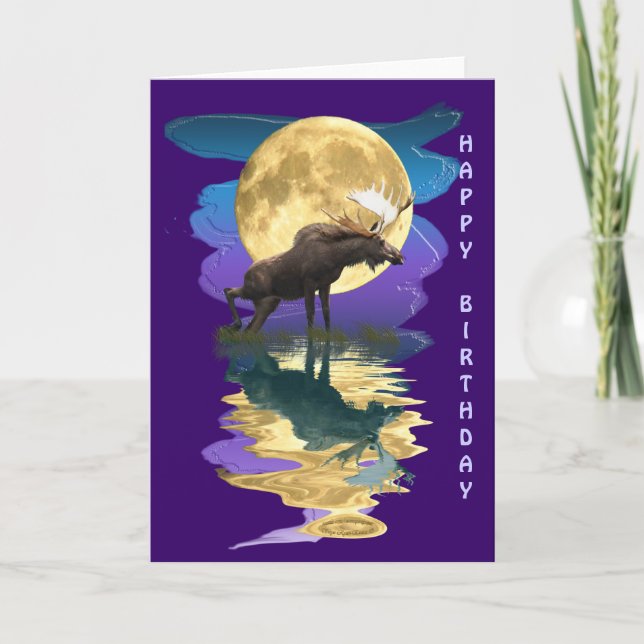 Canadian Moose & Moon Birthday Card (Front)