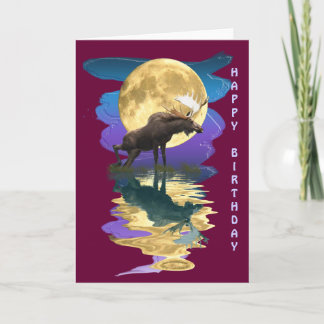 Canadian Moose & Moon Birthday Card