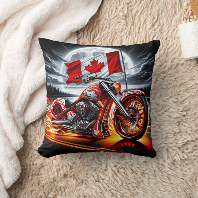 Canadian motorcycle cruising under a full moon cushion (Blanket)