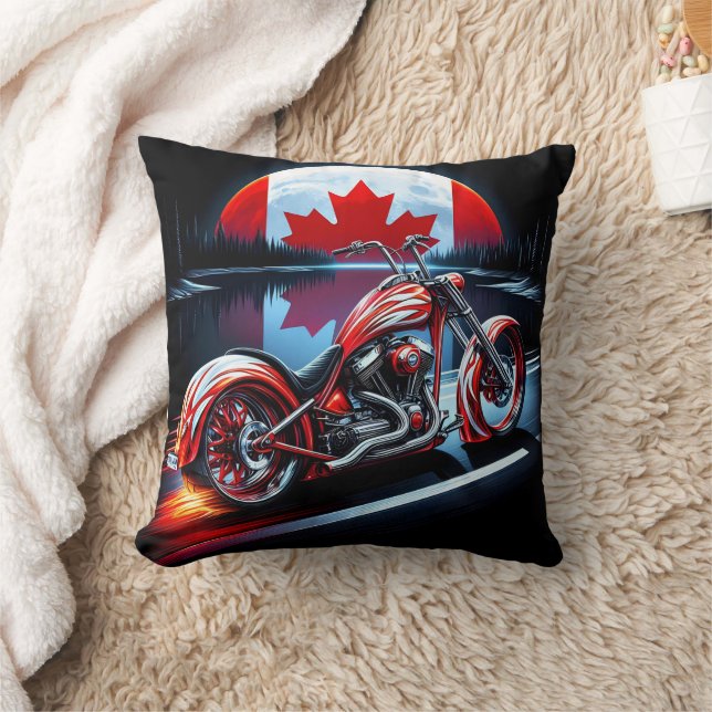 Canadian motorcycle under a moonlit flag cushion (Blanket)