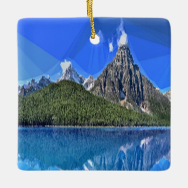 Canadian mountain view ceramic ornament (Front)