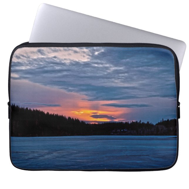 Canadian Nature Landscape Winter Lake Sunset Laptop Sleeve (Front)
