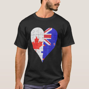 Canadian New Zealander Flag Heart T-Shirt