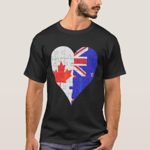 Canadian New Zealander Flag Heart T-Shirt