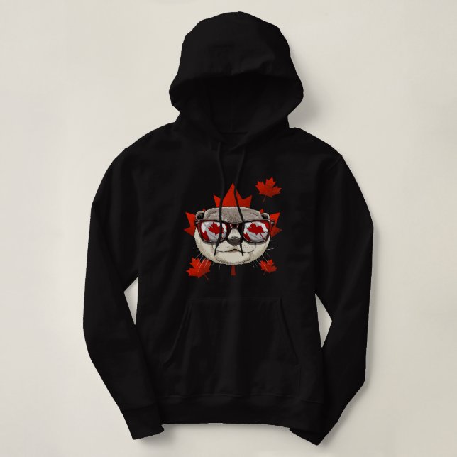 Canadian Otter Maple Leaf Patriotic Canada Flag  Hoodie (Design Front)