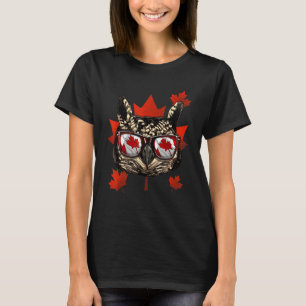 Canadian Owl Bird Maple Tree Leaf Canada Flag Bird T-Shirt