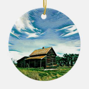 Canadian prairies homestead colour ceramic tree decoration