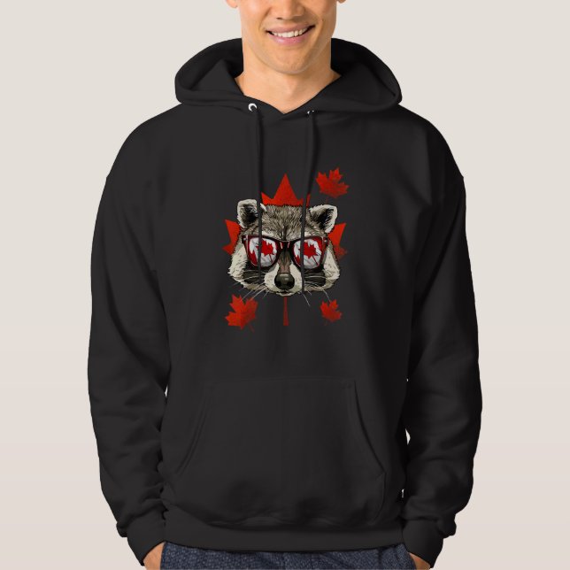 Canadian Racoon Maple Tree Leaf Canada Flag Trash Hoodie (Front)