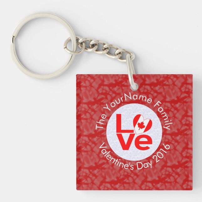 Canadian Red LOVE Flag Personalised  Key Ring (Front)
