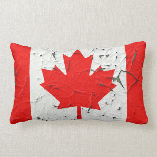 Canadian Red Maple Leaf CANADA Peeling Paint looks Lumbar Cushion