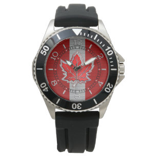 Canadian Red Maple Leaf Carbon Fibre retro Dial Watch
