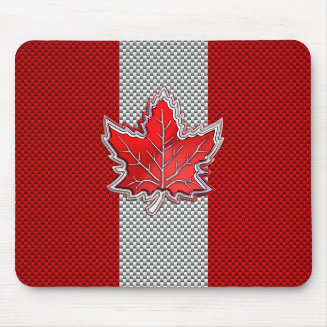Canadian Red Maple Leaf Carbon Fibre retro style Mouse Pad (Front)