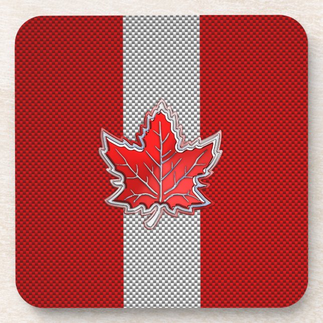 Canadian Red Maple Leaf in Carbon Fibre looks Coaster (Front)