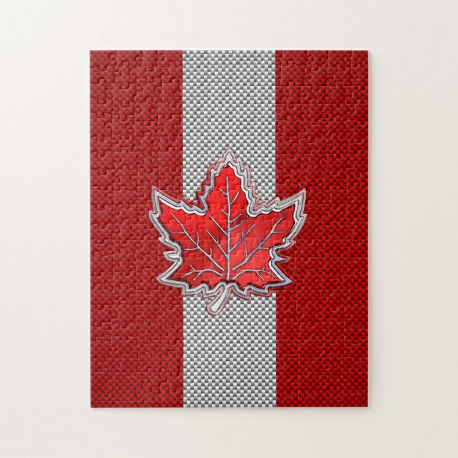 Canadian Red Maple Leaf in Carbon Fibre looks Jigsaw Puzzle (Vertical)