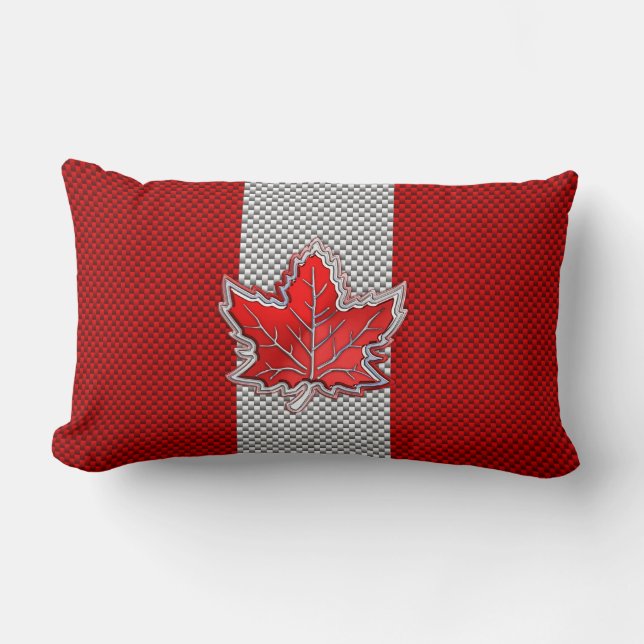 Canadian Red Maple Leaf in Carbon Fibre looks Lumbar Cushion (Front)