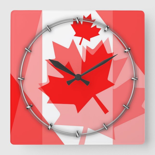 Canadian red Maple Leaf Layered Style CANADA Square Wall Clock (Front)