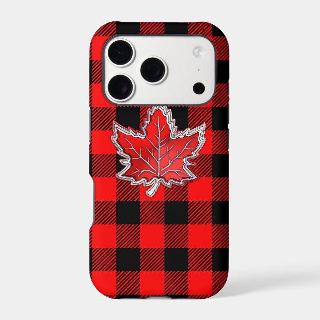 Canadian Red Maple Leaf on Buffalo Plaid Pattern (Back)