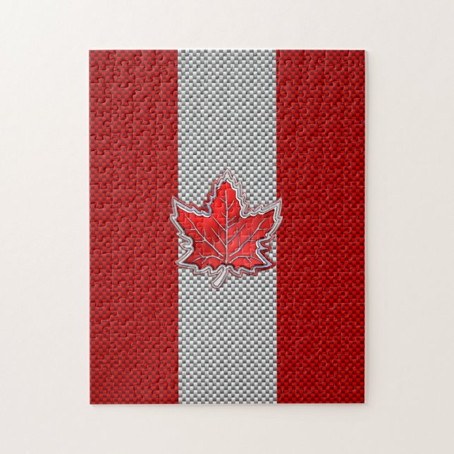 Canadian Red Maple Leaf on Carbon Fibre Print Jigsaw Puzzle (Vertical)
