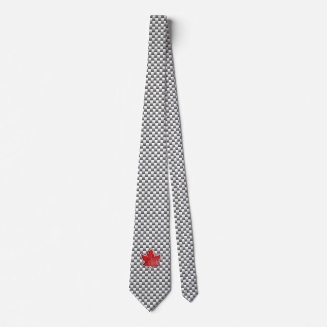 Canadian Red Maple Leaf on Carbon Fibre Print Tie (Front)