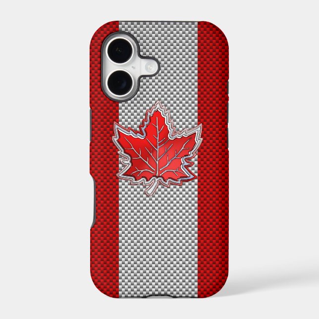 Canadian Red Maple Leaf on Carbon Fibre style (Back)