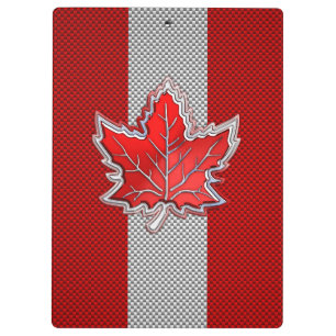 Canadian Red Maple Leaf on Carbon Fibre style Clipboard