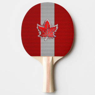 Canadian Red Maple Leaf on Carbon Fibre style Ping Pong Paddle