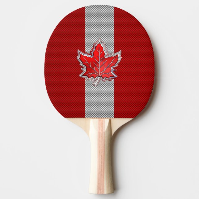 Canadian Red Maple Leaf on Carbon Fibre style Ping Pong Paddle (Front)