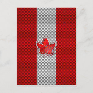 Canadian Red Maple Leaf on Carbon Fibre style Postcard