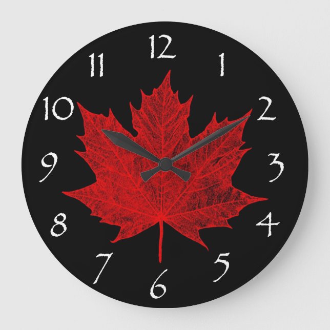 Canadian Red Maple Leaf/Red and Black Large Clock (Front)