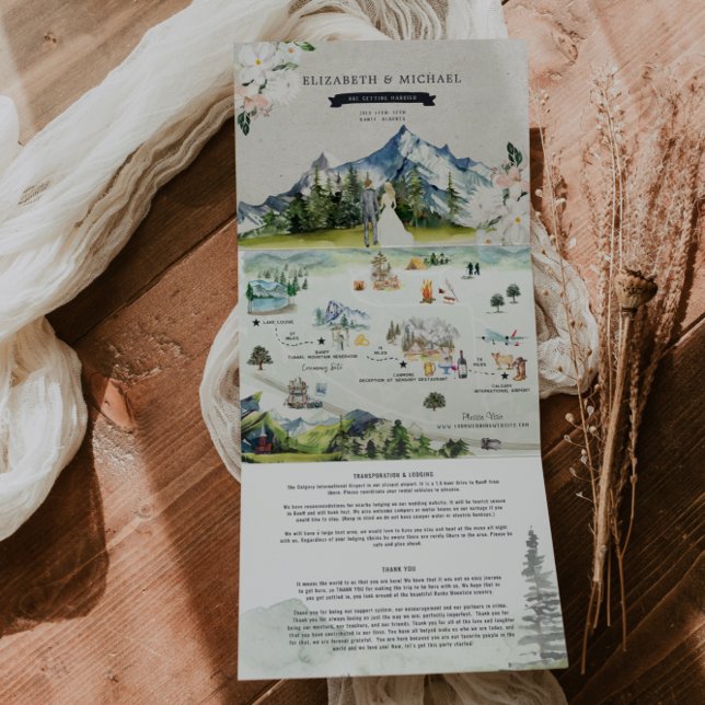 Canadian Rocky Mountains | Illustrated Wedding Tri-Fold Invitation (Creator Uploaded)