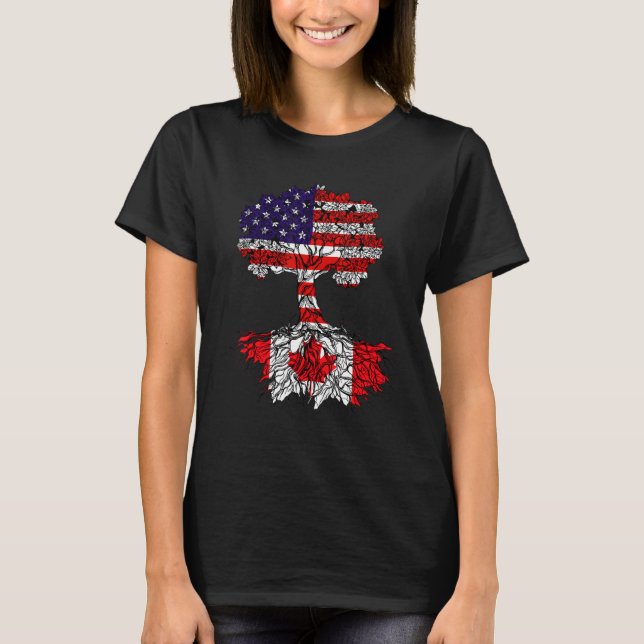 Canadian Roots American Grown Pride Love Usa Flag  T-Shirt (Front)