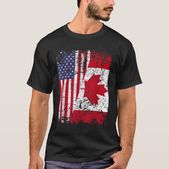 CANADIAN ROOTS Half American Flag CANADA T-Shirt (Front)