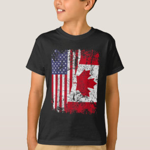 CANADIAN ROOTS Half American Flag CANADA T-Shirt