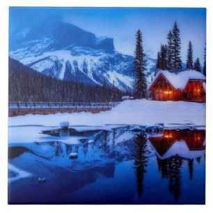 Canadian Sunset, landscape photo at dusk, Ceramic Tile