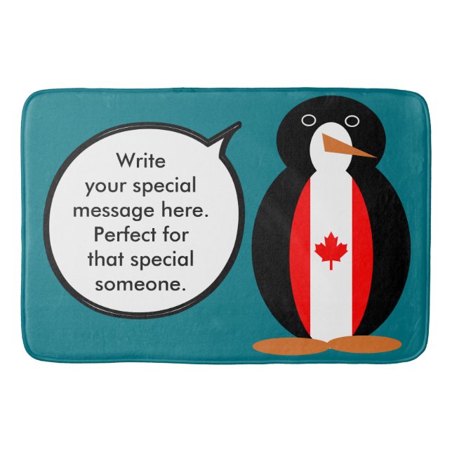 Canadian Talking Ms Penguin Personalised  Bath Mat (Front)