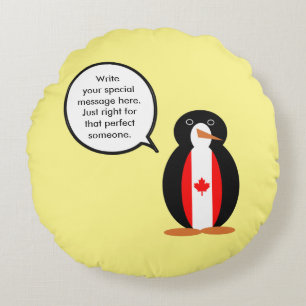 Canadian Talking Ms Penguin Personalised Round Cushion