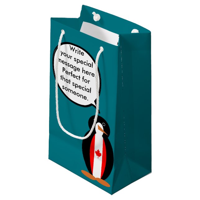 Canadian Talking Ms Penguin Personalised  Small Gift Bag (Front Angled)