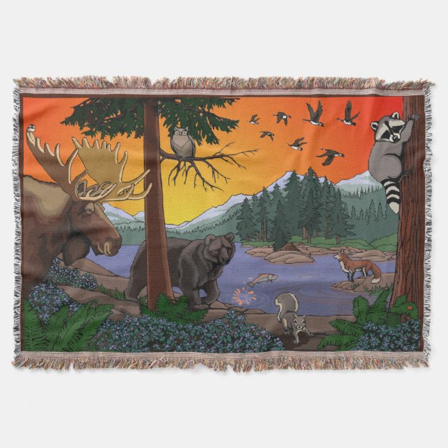 Canadian Wildlife Kid's Art Throw Blankets (Front)