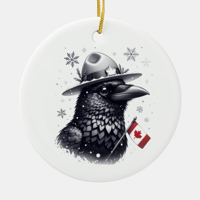 Canadian Winter Raven Ceramic Ornament (Front)