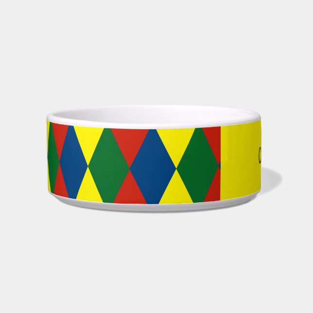 Canal Boat Diamonds Patterned Cat Bowl (Left)
