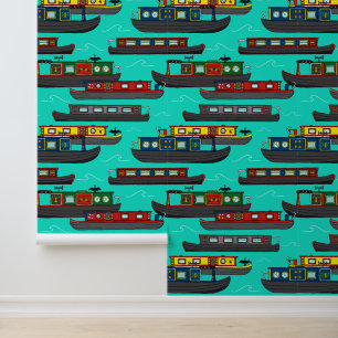 Canal Boats and Barges Flotilla of Boats on River Wallpaper